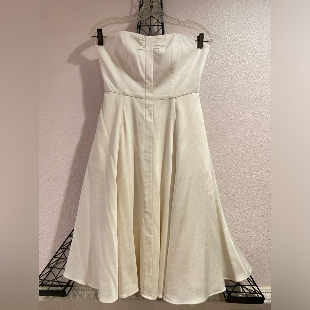 Strapless off white tea length Marciano dress